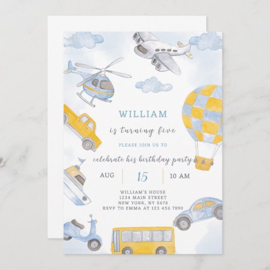 Invitation d'anniversaire du transport (Devant / Derrière)