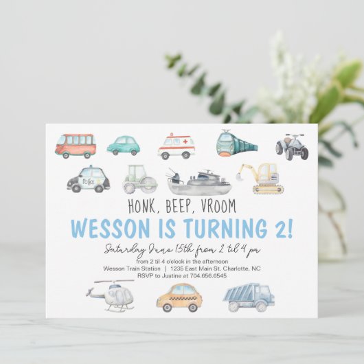 Invitation d'anniversaire du transport (Debout devant)