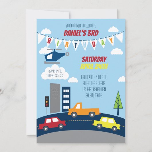 Invitation d'anniversaire du transport (Devant)