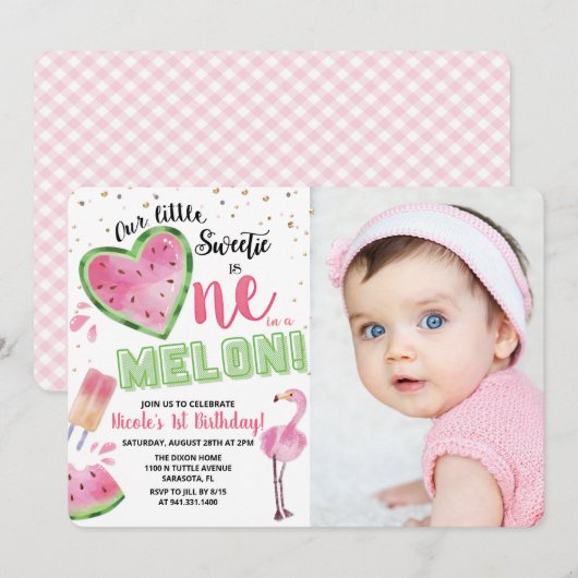 Invitation d'anniversaire d'un an de pastèque Une (Devant / Derrière)