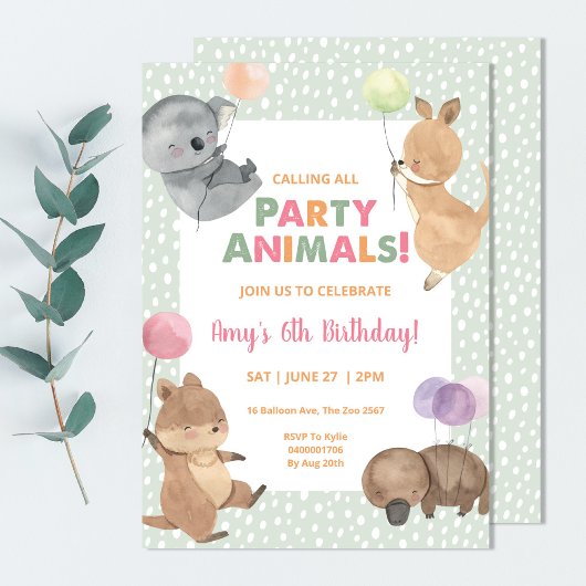 Invitation d'anniversaire d'un animal australien K