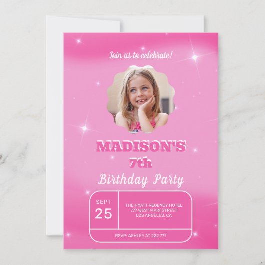 Invitation d'anniversaire d'un Arrière - plan rose (Devant)