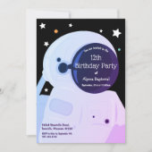 Invitation d'anniversaire d'un astronaute violet (Devant)