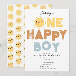 Invitation d'anniversaire d'un garçon heureux 1er 