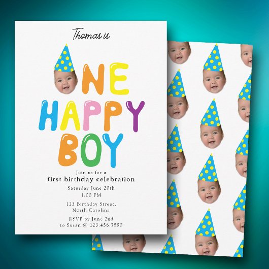 Invitation d'anniversaire d'un garçon heureux 1er 