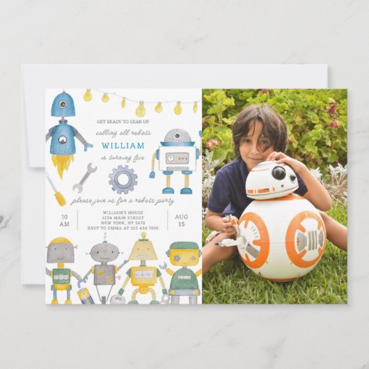 Invitation d'anniversaire d'un robot avec photo (Devant)
