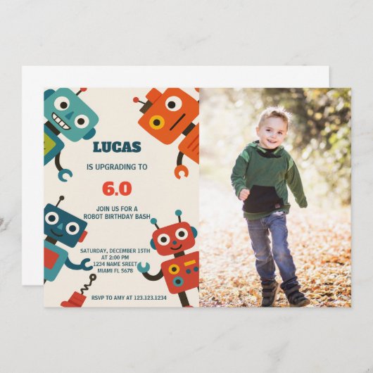 Invitation d'anniversaire d'un robot moderne avec (Devant / Derrière)