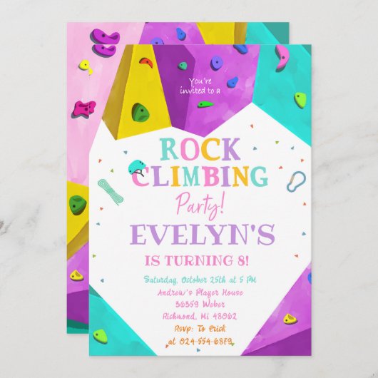 Invitation d'anniversaire d'une Escalade de rock p (Devant / Derrière)