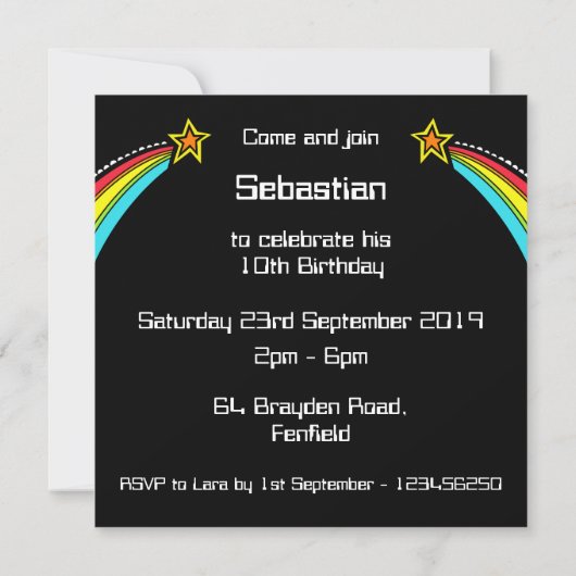 Invitation d'anniversaire d'une étoile de tir pers (Dos)