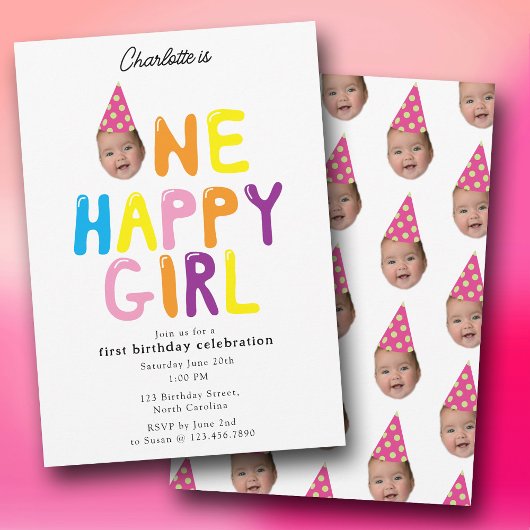 Invitation d'anniversaire d'une fille heureuse 1er