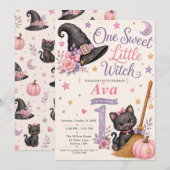 Invitation d'anniversaire d'une petite sorcière do (Devant / Derrière)