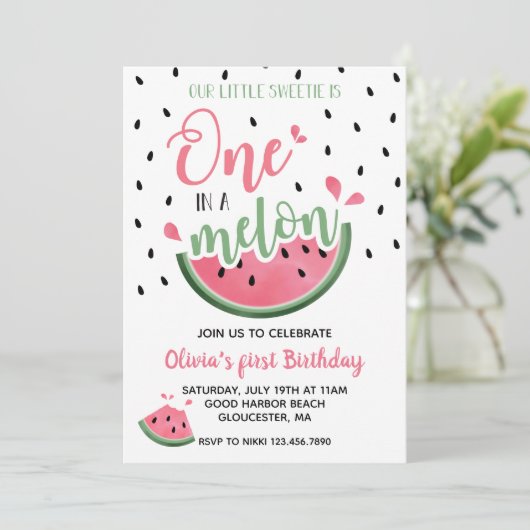 Invitation d'anniversaire d'une première pastèque (Debout devant)