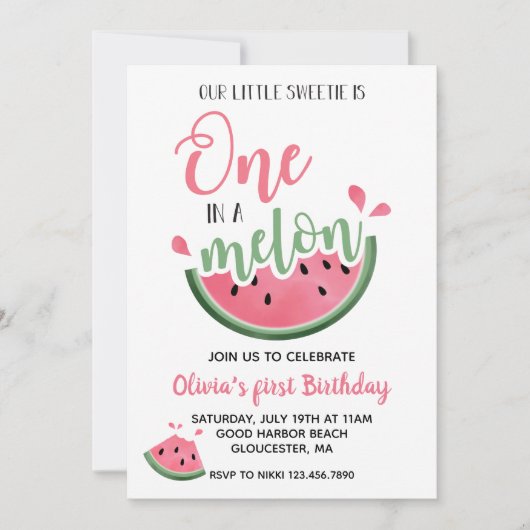 Invitation d'anniversaire d'une première pastèque  (Devant)