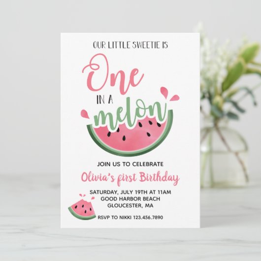 Invitation d'anniversaire d'une première pastèque  (Debout devant)