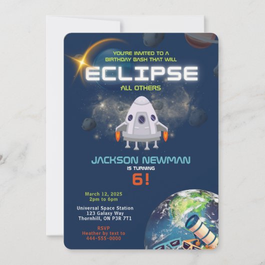 Invitation d'anniversaire Eclipse spatiale (Devant)