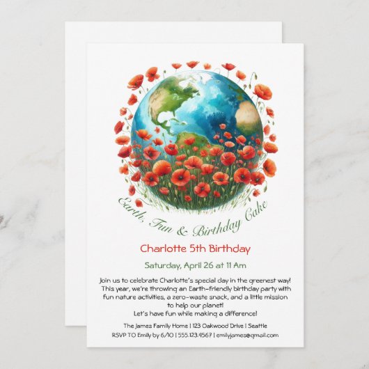 Invitation d'anniversaire écologique (Devant / Derrière)