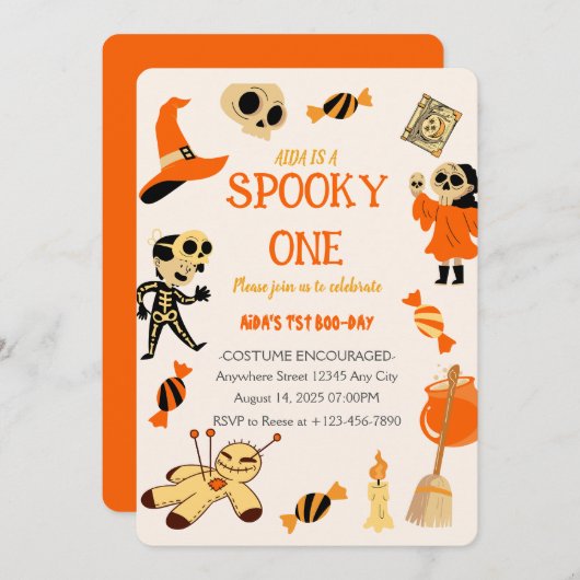 Invitation d'anniversaire éffrayant un Halloween (Devant / Derrière)