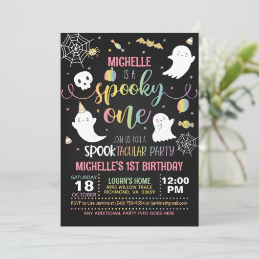 Invitation d'anniversaire éffrayante - Fille (Blk/ (Debout devant)