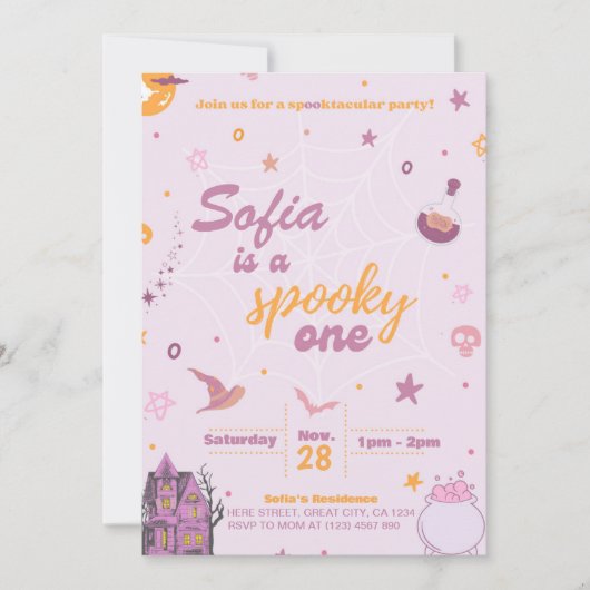 Invitation d'anniversaire éffrayante fille rose mo (Devant)