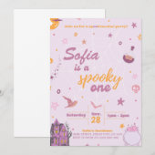 Invitation d'anniversaire éffrayante fille rose mo (Devant / Derrière)