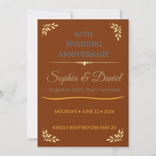 Invitation d'anniversaire | Élégant 50ème Feuille (Devant)