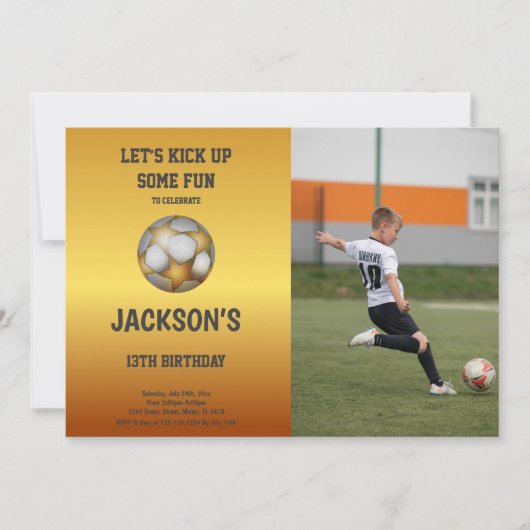 Invitation d'anniversaire Elegant Gold et Orange S (Devant)