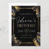 Invitation d'Anniversaire Elegant Noir et Or (Devant / Derrière)