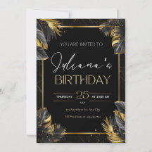 Invitation d'Anniversaire Elegant Noir et Or