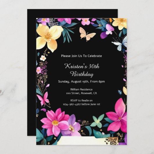 Invitation d'anniversaire élégante (Devant / Derrière)