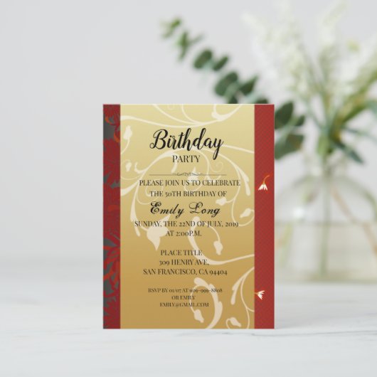 Invitation d'anniversaire élégante au chrysanthème (Debout devant)