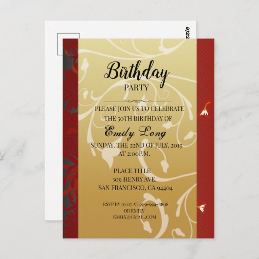 Invitation d'anniversaire élégante au chrysanthème (Devant / Derrière)