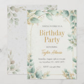 Invitation d'anniversaire élégante avec verdure et (Devant / Derrière)