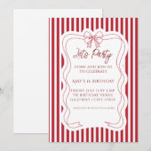 Invitation d'anniversaire élégante rayée rouge et  (Devant / Derrière)