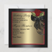 Invitation d'anniversaire élégante rose rouge (Dos)
