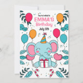 Invitation d'anniversaire éléphant, Animaux de la  (Devant)