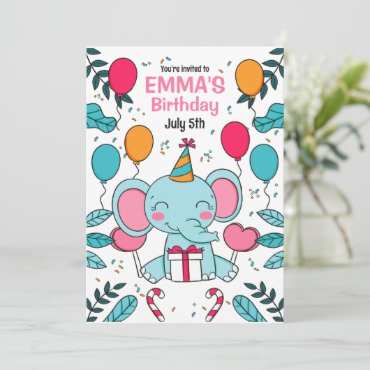 Invitation d'anniversaire éléphant, Animaux de la  (Debout devant)