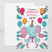 Invitation d'anniversaire éléphant, Animaux de la  (Devant / Derrière)