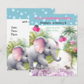 Invitation d'anniversaire éléphant dans un jardin (Devant / Derrière)