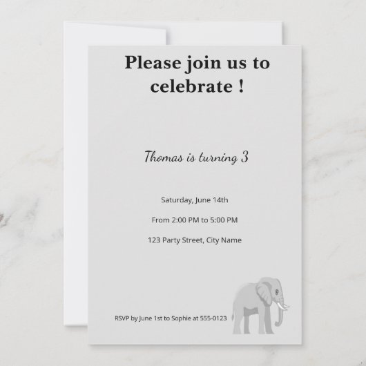 Invitation d'anniversaire éléphant mignon | Pastel (Dos)