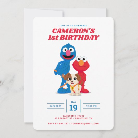 Invitation d'anniversaire Elmo, Grover & Tango (Devant)