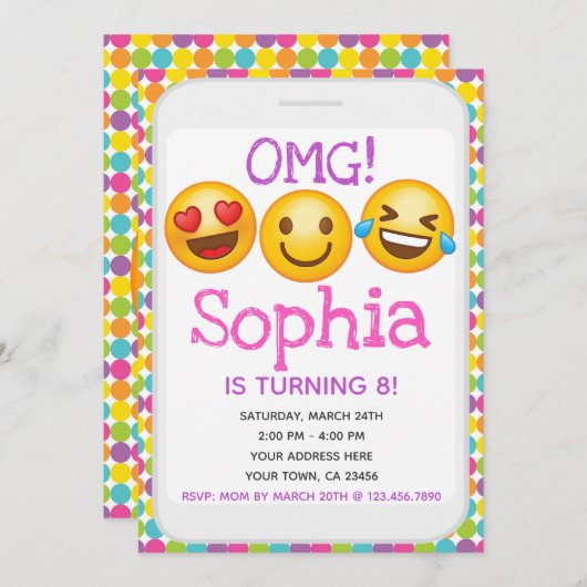 Invitation d'anniversaire Emoji (Devant / Derrière)