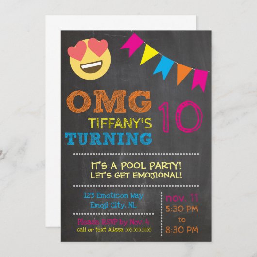 Invitation d'anniversaire Emoji (Devant / Derrière)