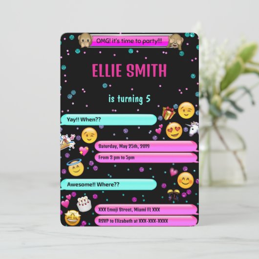 Invitation d'anniversaire Emoji (Debout devant)