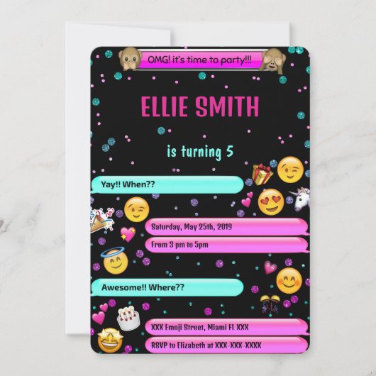 Invitation d'anniversaire Emoji (Devant)