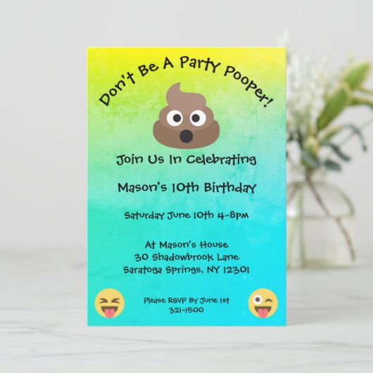 Invitation d'anniversaire Emoji Trouble Fête (Debout devant)