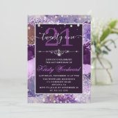 Invitation d'anniversaire en agate pailletée viole (Debout devant)