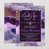 Invitation d'anniversaire en agate pailletée viole (Devant / Derrière)
