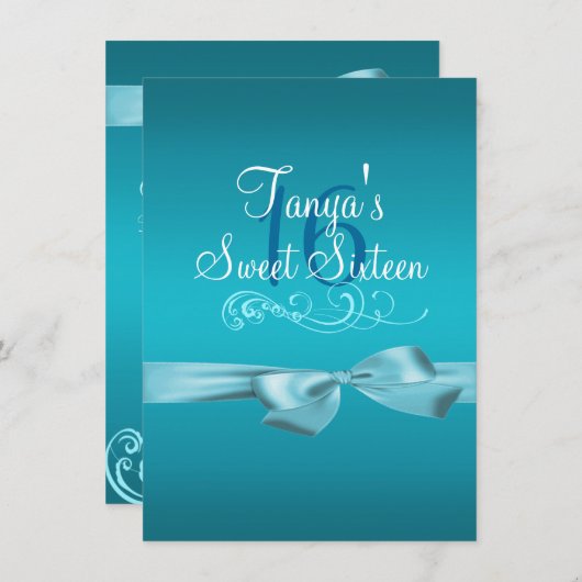 Invitation d'anniversaire en bleu tourbillon et ar (Devant / Derrière)