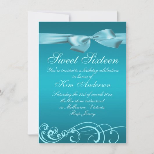 Invitation d'anniversaire en bleu tourbillon et ar (Dos)