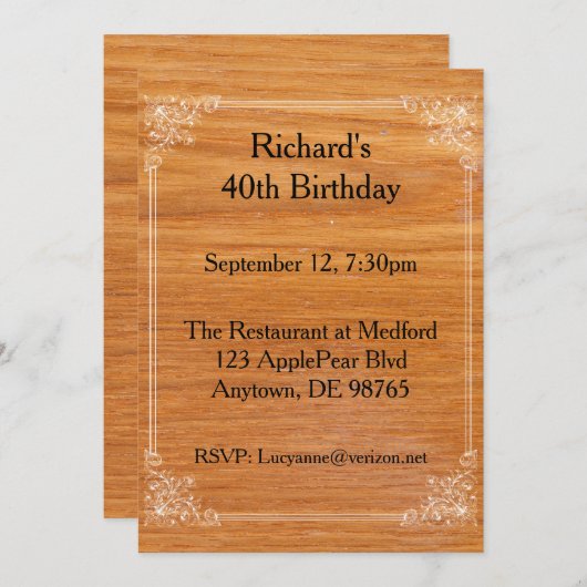 Invitation d'anniversaire en bois (Devant / Derrière)